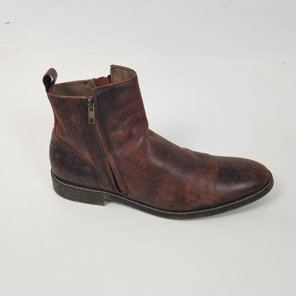 Aston Grey Boots Mens 12 Brown Helani Ankle Zip Distressed Leather Dress Casual